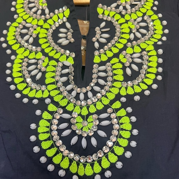 Navy Tunic Dress with Neon Green Embroidery - Picture 3 of 6